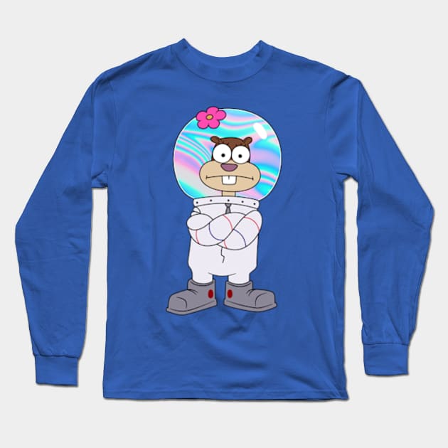 Squirrel Sandy Cheeks from Spongebob stands with his hands folded. Holographic helmet Long Sleeve T-Shirt by 2dsandy